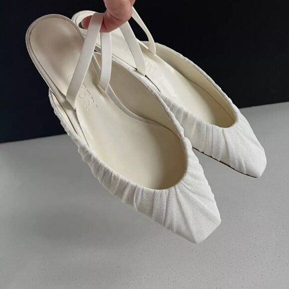 PIFERI Drizella White Tule Bridal Glitter Sling Back Mule Flats Size EU 38 US 8